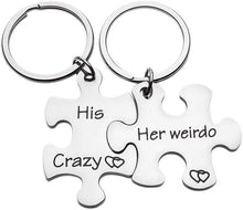 Load image into Gallery viewer, Fleure Esme Couples Keychains Set His Crazy Her Weirdo Stocking Stuffer Birthday Gift for Couple Husband Wife Girlfriend Boyfriend Him Her Personalized Puzzle Piece Pendant Key Chain Charm
