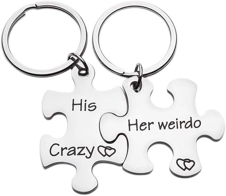 Fleure Esme Couples Keychains Set His Crazy Her Weirdo Stocking Stuffer Birthday Gift for Couple Husband Wife Girlfriend Boyfriend Him Her Personalized Puzzle Piece Pendant Key Chain Charm