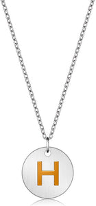Valentine Day Gifts Initial Letter Pendant Necklace For Her Women Girls 18K Gold Plated Alphabet 26 A-Z Necklace Stainless Steel Round Script Name Monogram Charm Adjustable Chain Jewelry Teens