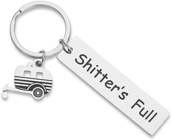 Funny Camping Keychain Gifts For Caravanners Rv Travelers Accessories Shitter’s Full Camper Trailer Key Chain RV Camping Accessories Hilarious Key Ring For Camping Lover Men Vacation Jewelry