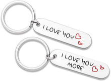 Load image into Gallery viewer, Couple Keychains Set 2 Pcs for Him and Her I Love You More Personalized Key Chain Engraved Dog Tag Pendant His And Hers Key Chains Gifts for Men Women Husband wife Boyfriend Girlfriend Mom Daughter
