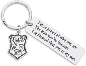 Police Officer Keychain Gifts For Son Policeman Sheriff's Graduation Gifts From Dad Mom To Son Officer Gifts For Him Key Ring Tag I’m So Proud Of Who You Are Keychain Police Badge Charm