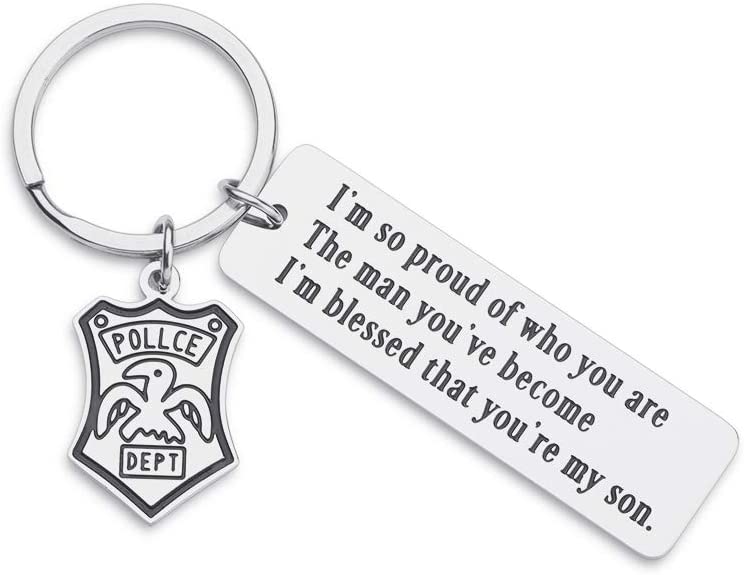 Police Officer Keychain Gifts For Son Policeman Sheriff's Graduation Gifts From Dad Mom To Son Officer Gifts For Him Key Ring Tag I’m So Proud Of Who You Are Keychain Police Badge Charm