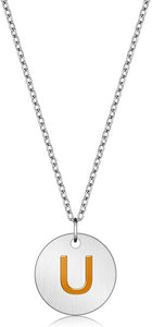 Valentine Day Gifts Initial Letter Pendant Necklace For Her Women Girls 18K Gold Plated Alphabet 26 A-Z Necklace Stainless Steel Round Script Name Monogram Charm Adjustable Chain Jewelry Teens