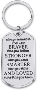 Inspirational Encouragement Gifts for Son Daughter Keychain Women Men College Students Teenage Boy Girls Birthday Wedding Always Remember You are Braver Engraved Key Ring for Men Teens