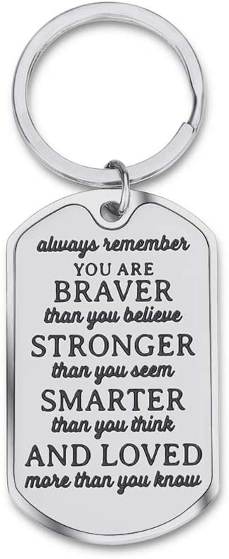 Inspirational Encouragement Gifts for Son Daughter Keychain Women Men College Students Teenage Boy Girls Birthday Wedding Always Remember You are Braver Engraved Key Ring for Men Teens
