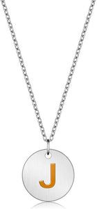 Valentine Day Gifts Initial Letter Pendant Necklace For Her Women Girls 18K Gold Plated Alphabet 26 A-Z Necklace Stainless Steel Round Script Name Monogram Charm Adjustable Chain Jewelry Teens