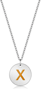 Valentine Day Gifts Initial Letter Pendant Necklace For Her Women Girls 18K Gold Plated Alphabet 26 A-Z Necklace Stainless Steel Round Script Name Monogram Charm Adjustable Chain Jewelry Teens