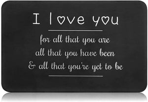 Valentine Gifts for Him Her Men Wallet Card Insert Black Husband Christmas from Wife Girlfriend Boyfriend Anniversary Birthday Gift Mini Love Note Wedding Engagement Gifts for Groom Fiance I love you