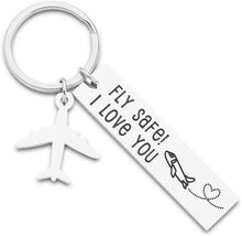 Load image into Gallery viewer, Fathers Day Pilot Gifts Fly Safe i Love You Keychain For Dad Flight Staff Airline Worker Boyfriends Husband Gift Long Distance Traveler Gift For Birthday Anniversary Couple Him Her Men Women
