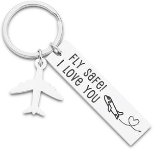 Fathers Day Pilot Gifts Fly Safe i Love You Keychain For Dad Flight Staff Airline Worker Boyfriends Husband Gift Long Distance Traveler Gift For Birthday Anniversary Couple Him Her Men Women