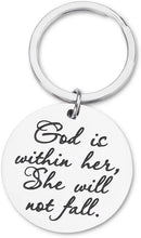 Load image into Gallery viewer, Inspirational Graduation Gifts Bible Verse Daughter Keychain for Women Friend Sisters Birthday Encouragement Gifts She Will Not Fall Key Ring Teen Girls
