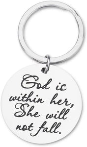 Inspirational Graduation Gifts Bible Verse Daughter Keychain for Women Friend Sisters Birthday Encouragement Gifts She Will Not Fall Key Ring Teen Girls