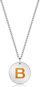 Valentine Day Gifts Initial Letter Pendant Necklace For Her Women Girls 18K Gold Plated Alphabet 26 A-Z Necklace Stainless Steel Round Script Name Monogram Charm Adjustable Chain Jewelry Teens