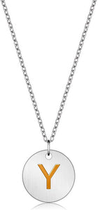 Valentine Day Gifts Initial Letter Pendant Necklace For Her Women Girls 18K Gold Plated Alphabet 26 A-Z Necklace Stainless Steel Round Script Name Monogram Charm Adjustable Chain Jewelry Teens