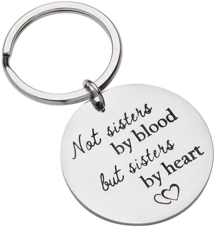 Best Friend Sister Gifts Keychain Key Ring Tag Charm Pendant Family Friendship Gift for Best Friends BFF Teens Girls Women Not Sister by Blood But Sister by Heart Birthday