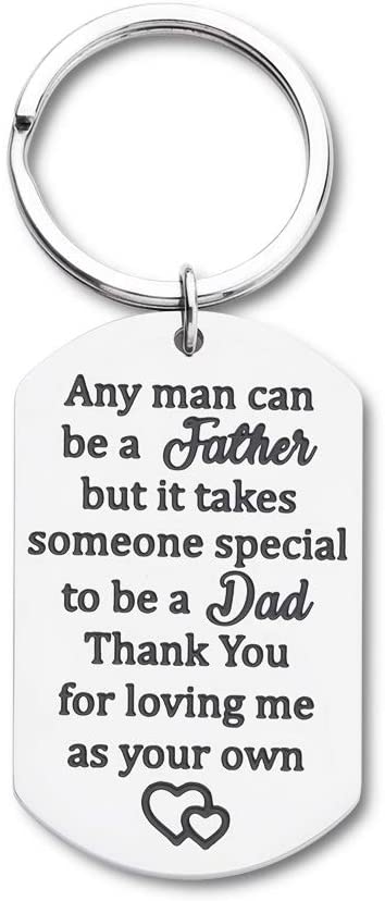 Gifts for Step Dad Keychain Father’s Day Birthday Gifts for New Dad Thank You for Loving Me As Your Own Wedding Gifts for Father in Law from Daughter Son Key Ring Dog Tag