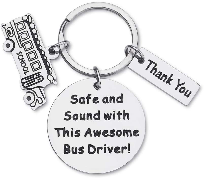 Gifts for Bus-Driver-Keychain-Appreciation-Gift for Men School Bus Driver Thank You Gifts Bus Key Chain Safe and Sound with This Awesome Bus Driver Key Tag for Him