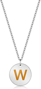 Valentine Day Gifts Initial Letter Pendant Necklace For Her Women Girls 18K Gold Plated Alphabet 26 A-Z Necklace Stainless Steel Round Script Name Monogram Charm Adjustable Chain Jewelry Teens