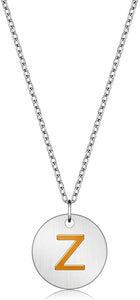 Valentine Day Gifts Initial Letter Pendant Necklace For Her Women Girls 18K Gold Plated Alphabet 26 A-Z Necklace Stainless Steel Round Script Name Monogram Charm Adjustable Chain Jewelry Teens