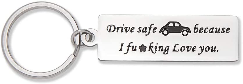 Drive Safe Keychain for Men Personalized Key Ring Gifts Dog Tag Inspirational Best Birthday Gifts for Boyfriend Truckers Husband Dad New Driver Couple Gifts Stocking Stuffer New Car Gift for Him