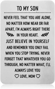 To My Son Wallet Card Valentine Gifts for Son from Mom Step Mother Inspirational Sweet 16th Birthday Love Note Gift For Him Teens Adult Men Teenage Boys Gradation Encouragement Gifts