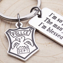 Load image into Gallery viewer, Police Officer Keychain Gifts For Son Policeman Sheriff&#39;s Graduation Gifts From Dad Mom To Son Officer Gifts For Him Key Ring Tag I’m So Proud Of Who You Are Keychain Police Badge Charm
