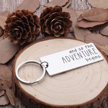 Load image into Gallery viewer, New Journey-Keychain-Retirement-Gift-College Care Package for Daughter The Adventure Begins New Job Life Next Chapter Divorce Gifts for Women Men Friends Coworkers Graduation for Him Her
