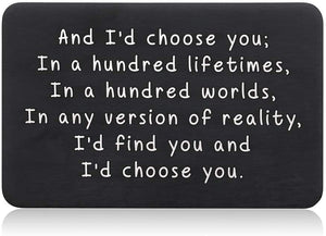 Valentine Gifts for Him Her Men Wallet Card Black for Boyfriend Husband Christmas from Wife Girlfriend Anniversary Birthday Gift Mini Love Note Wedding Engagement Gifts for Groom Fiance I love you