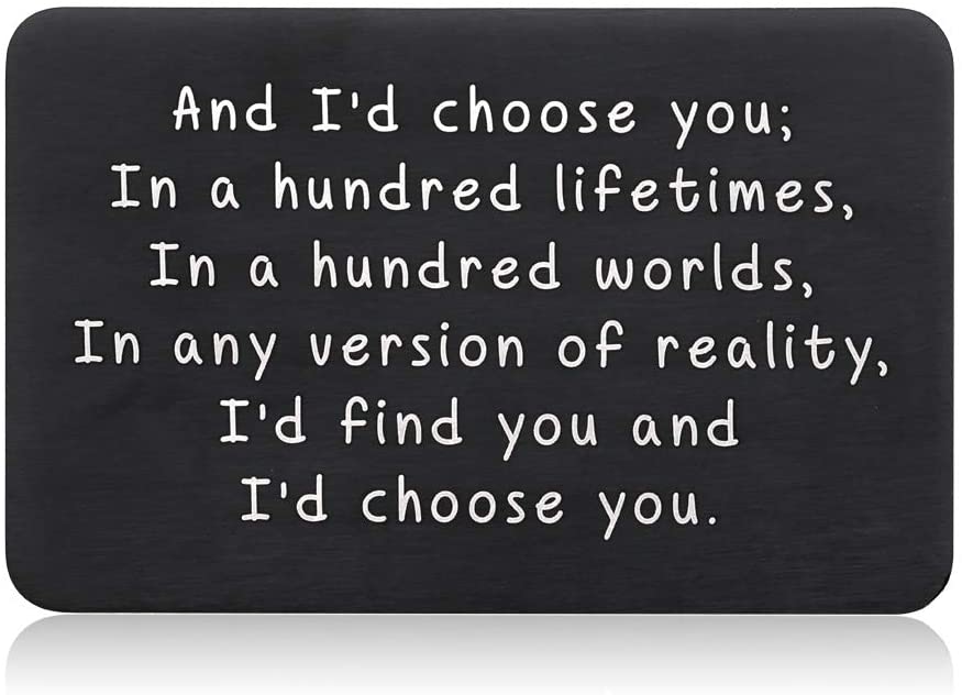 Valentine Gifts for Him Her Men Wallet Card Black for Boyfriend Husband Christmas from Wife Girlfriend Anniversary Birthday Gift Mini Love Note Wedding Engagement Gifts for Groom Fiance I love you