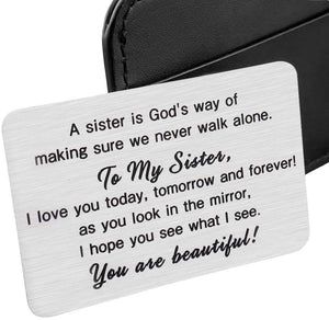 Sister To Sister Wallet Card Insert Christmas Gifts from Sister Sisterhood Friendship Valentine Day Gifts for Teenage Girls Women Bestie Birthday Wedding Gifts Cousin Step Sister in Law Presents Her