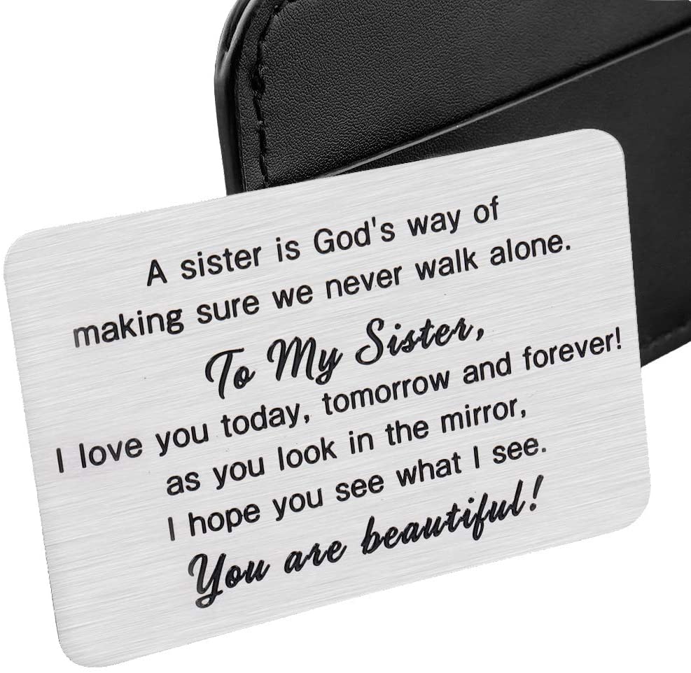 Sister To Sister Wallet Card Insert Christmas Gifts from Sister Sisterhood Friendship Valentine Day Gifts for Teenage Girls Women Bestie Birthday Wedding Gifts Cousin Step Sister in Law Presents Her