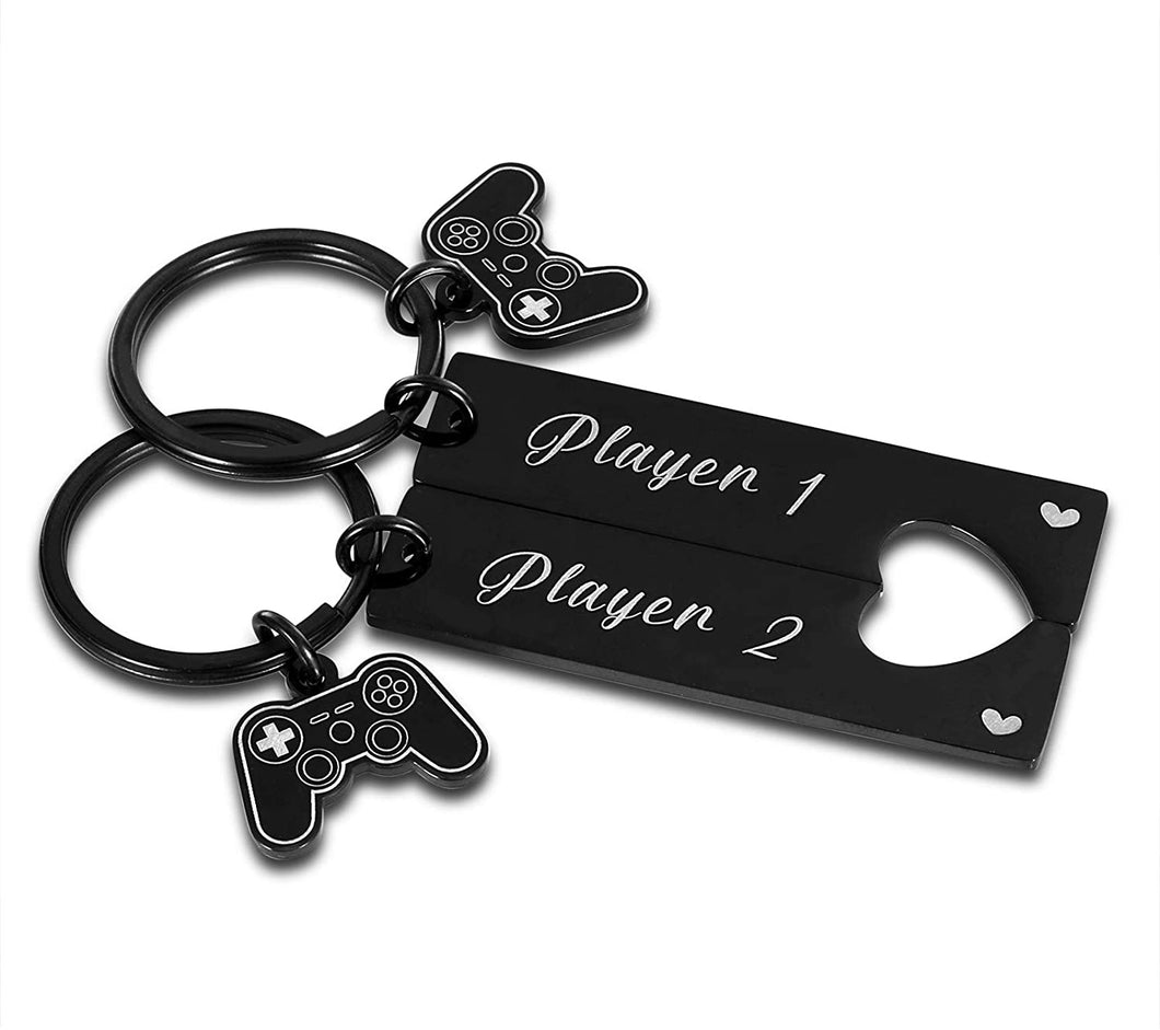 Gamer Player 1 Player 2 Matching Keychains Christmas Gifts for Gamer Couples Boyfriend Male Friends Husband Valentine Gifts to Gamer Girlfriend Wife Anniversary Birthday Gifts for Him Her Men Funny