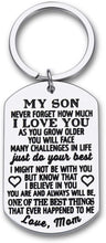 Load image into Gallery viewer, To My Son Christmas Keychain Gifts from Mom Dad Mother To Son Him Teens Stocking Stuffers Adult Men Teenage Boys Kids Birthday Gradation Sweet Sixteen Going To College Guys Males Wedding Gifts Present
