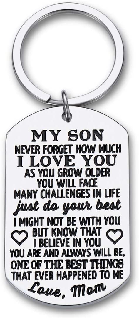 To My Son Christmas Keychain Gifts from Mom Dad Mother To Son Him Teens Stocking Stuffers Adult Men Teenage Boys Kids Birthday Gradation Sweet Sixteen Going To College Guys Males Wedding Gifts Present