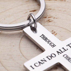 Cross Charm Keychain Necklace Inspirational Gifts for Men Women Boys Girls Strength Bible Verse Philippians 4:13 Enrgaved Metal Keyring Jewelry for Purse Baptism Favors Faith Gifts Scripture