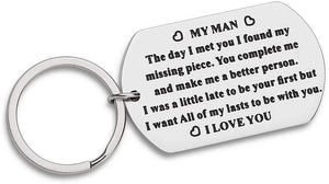 Anniversary Gifs For Him Men Husband To My Man Keychain I Love You Gifs for Hubby Boyfriend Birthday Valentins Day Fiance Groom Wedding Couple Gifs Key Chain from Girlfriend Wife (black)