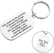 Load image into Gallery viewer, Encouragement Gifts Keychain for Men Women Serenity Prayer Dog Tag Sobriety Addiction Recovery AA Gifts Inspirational Gifts for Him Her Birthday Religious Jewelry Key Chain
