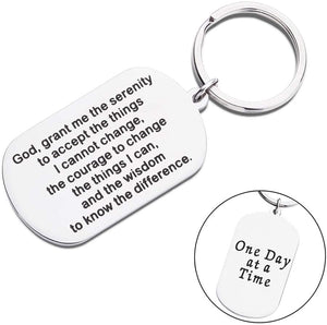 Encouragement Gifts Keychain for Men Women Serenity Prayer Dog Tag Sobriety Addiction Recovery AA Gifts Inspirational Gifts for Him Her Birthday Religious Jewelry Key Chain
