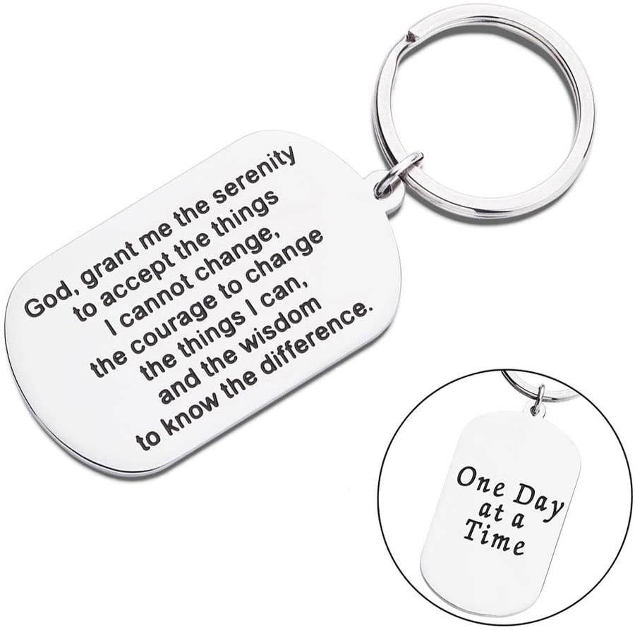Encouragement Gifts Keychain for Men Women Serenity Prayer Dog Tag Sobriety Addiction Recovery AA Gifts Inspirational Gifts for Him Her Birthday Religious Jewelry Key Chain