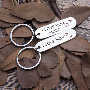Couple Keychains Set 2 Pcs for Him and Her I Love You More Personalized Key Chain Engraved Dog Tag Pendant His And Hers Key Chains Gifts for Men Women Husband wife Boyfriend Girlfriend Mom Daughter