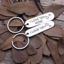 Load image into Gallery viewer, Couple Keychains Set 2 Pcs for Him and Her I Love You More Personalized Key Chain Engraved Dog Tag Pendant His And Hers Key Chains Gifts for Men Women Husband wife Boyfriend Girlfriend Mom Daughter
