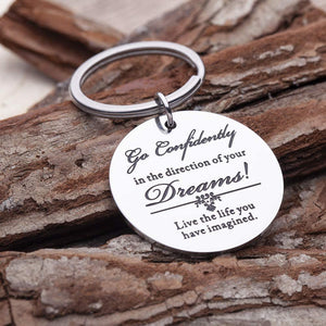 Inspirational Keychain Gifts Personalized Engraved Charm Key Chain Ring Pendant Go Confidently in The Direction of Your Dreams Graduation Birthday Gift for Office, Teen Boys, Teenage Girls