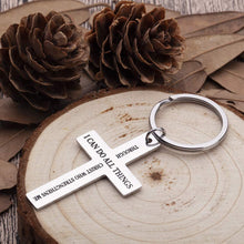 Load image into Gallery viewer, Cross Charm Keychain Necklace Inspirational Gifts for Men Women Boys Girls Strength Bible Verse Philippians 4:13 Enrgaved Metal Keyring Jewelry for Purse Baptism Favors Faith Gifts Scripture
