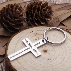 Cross Charm Keychain Necklace Inspirational Gifts for Men Women Boys Girls Strength Bible Verse Philippians 4:13 Enrgaved Metal Keyring Jewelry for Purse Baptism Favors Faith Gifts Scripture