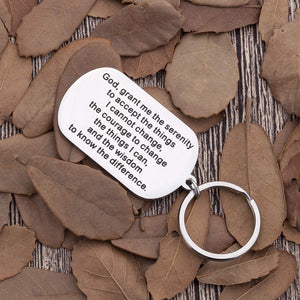 Encouragement Gifts Keychain for Men Women Serenity Prayer Dog Tag Sobriety Addiction Recovery AA Gifts Inspirational Gifts for Him Her Birthday Religious Jewelry Key Chain