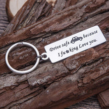 Load image into Gallery viewer, Drive Safe Keychain for Men Personalized Key Ring Gifts Dog Tag Inspirational Best Birthday Gifts for Boyfriend Truckers Husband Dad New Driver Couple Gifts Stocking Stuffer New Car Gift for Him
