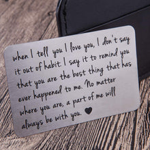 Load image into Gallery viewer, Anniversary Gifts Wallet Insert Card For Men Husband From Wife Girlfriend Boyfriend Birthday Gifts Metal Mini Love Note Valentine Wedding Gifts For Groom Bride Him Her Deployment Gifts
