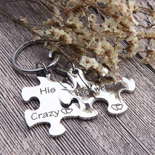 Load image into Gallery viewer, Fleure Esme Couples Keychains Set His Crazy Her Weirdo Stocking Stuffer Birthday Gift for Couple Husband Wife Girlfriend Boyfriend Him Her Personalized Puzzle Piece Pendant Key Chain Charm
