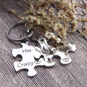 Fleure Esme Couples Keychains Set His Crazy Her Weirdo Stocking Stuffer Birthday Gift for Couple Husband Wife Girlfriend Boyfriend Him Her Personalized Puzzle Piece Pendant Key Chain Charm